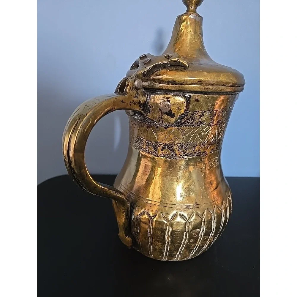 Antique Brass Middle Eastern Dallah Coffee Tea Pot Turkish Arabic‎ 10